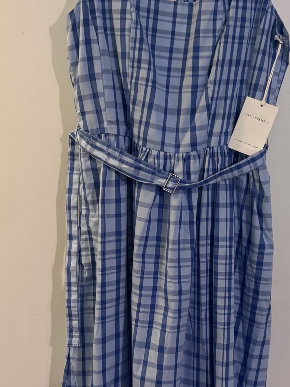 Free Assembly Blue Plaid Mini Dress with Belt